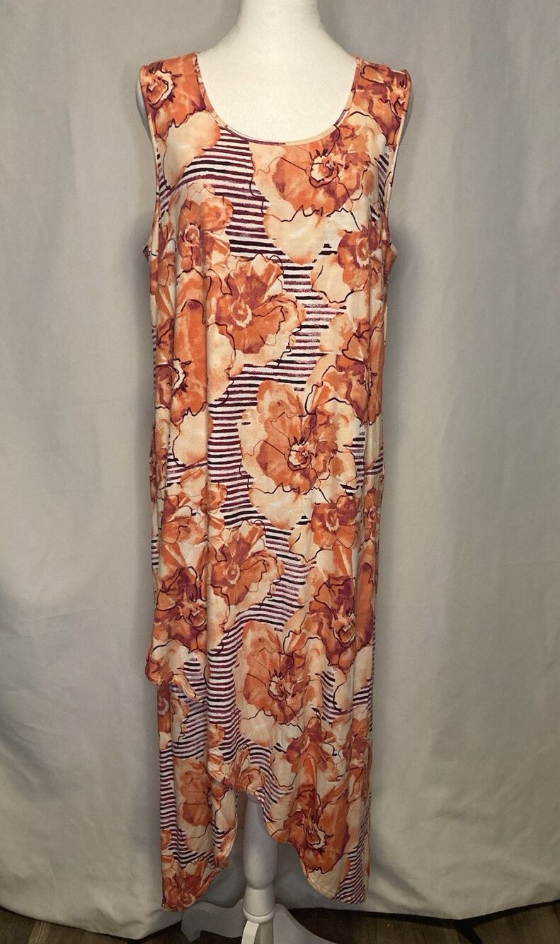 Chico's Dress Asymmetrical Womens 2 M/L Sleeveless Floral Midi Boho Tropical